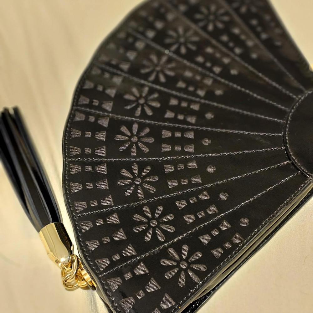 Kate Spade Hello Tokyo Shanghai Milan Fan Clutch Black Bag 13.5" 